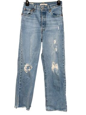 LEVI’S Ribcage Straight High Rise Blue Distressed Women’s Straight Leg Jeans 26